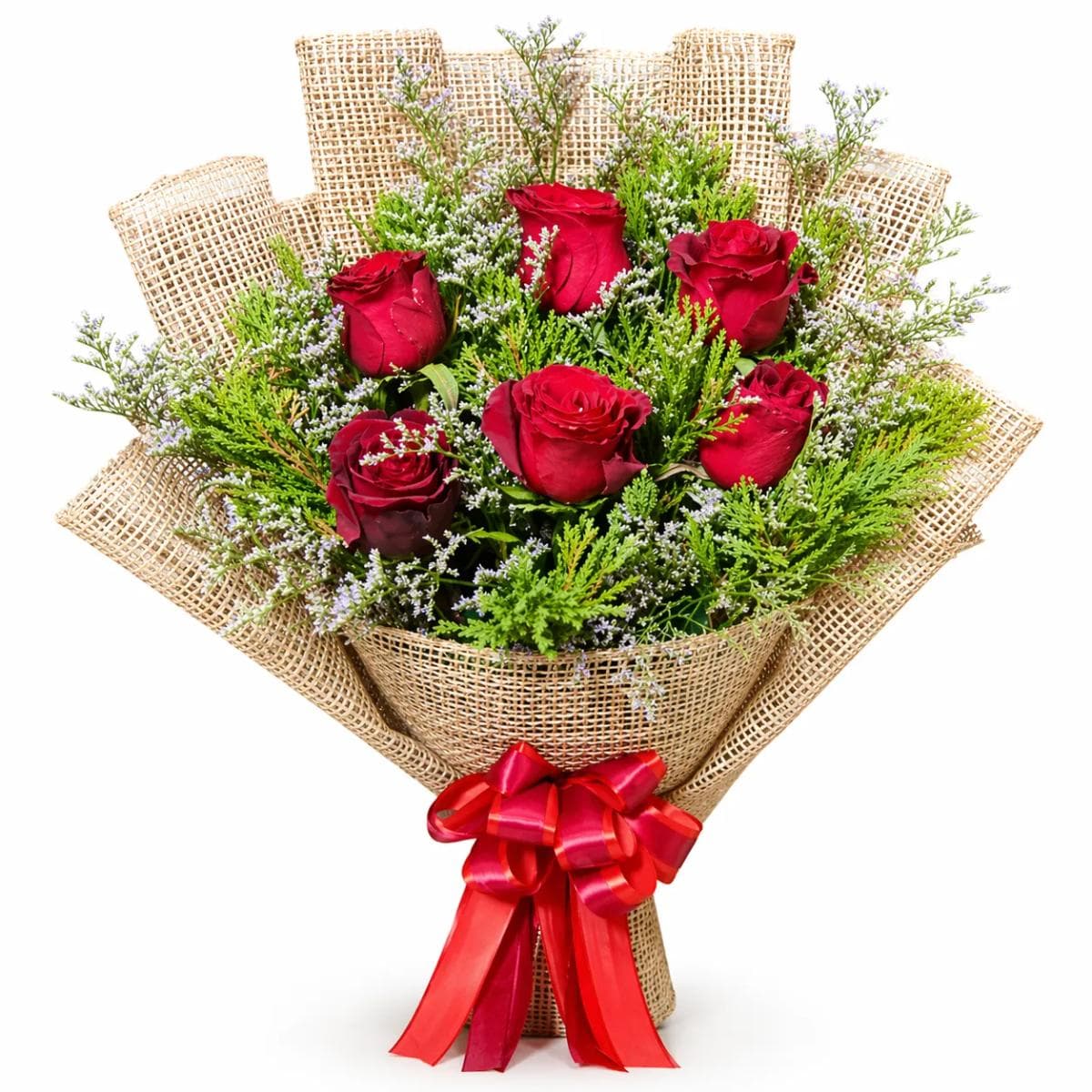 A rustic-style bouquet featuring fresh roses, abundant greenery, and delicate filler flowers for a natural, garden-inspired look. Wrapped in textured paper for a warm, handmade feel and finished with a ribbon. A perfect choice for romantic moments, birthdays, anniversaries, or meaningful congratulations.