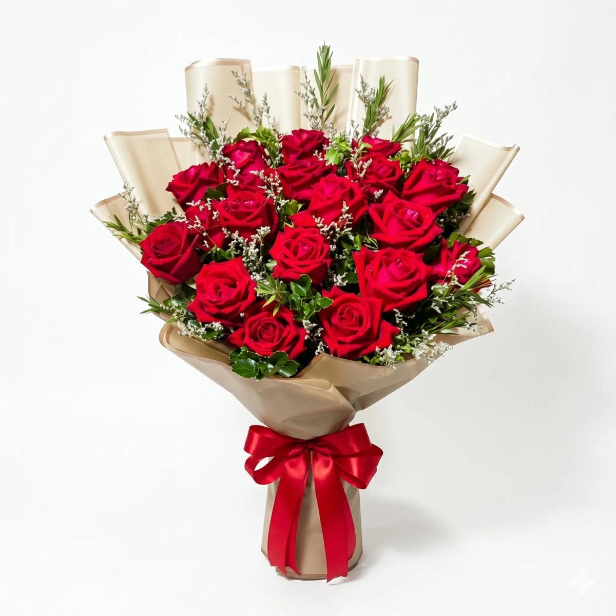 A clean, elegant mono bouquet featuring one main flower type, styled with light seasonal greenery for a refined look. Wrapped with premium paper and finished with a ribbon — perfect for any occasion.