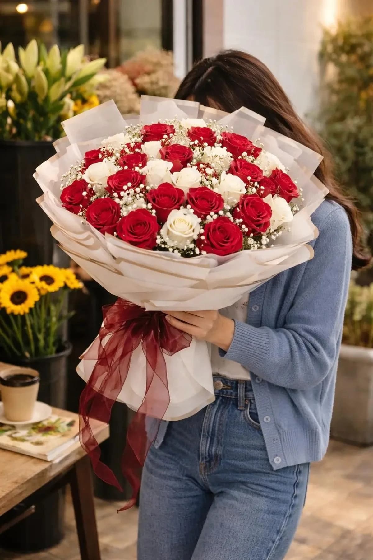 A striking bouquet of 51 roses, arranged in a full and elegant style. Rich in color and timeless in character, this bouquet is wrapped neatly with premium paper and finished with a ribbon. It is a meaningful choice for expressing deep love, romance, and heartfelt feelings.