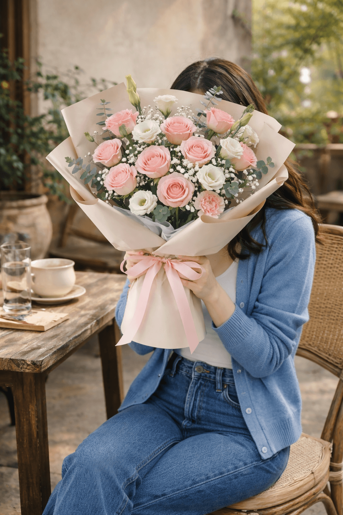 A soft and romantic mixed bouquet in gentle pink and white tones. Perfect for anniversaries, birthdays, or expressing warm feelings. Elegant, light, and timeless.
