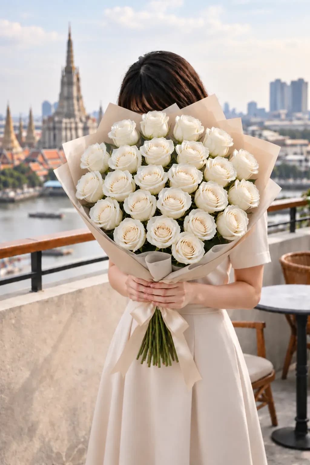 A delicate mono bouquet of fresh white roses, symbolizing purity and elegance.
Beautifully arranged and wrapped in premium paper.
Perfect for birthdays, congratulations, or a gentle romantic gesture.