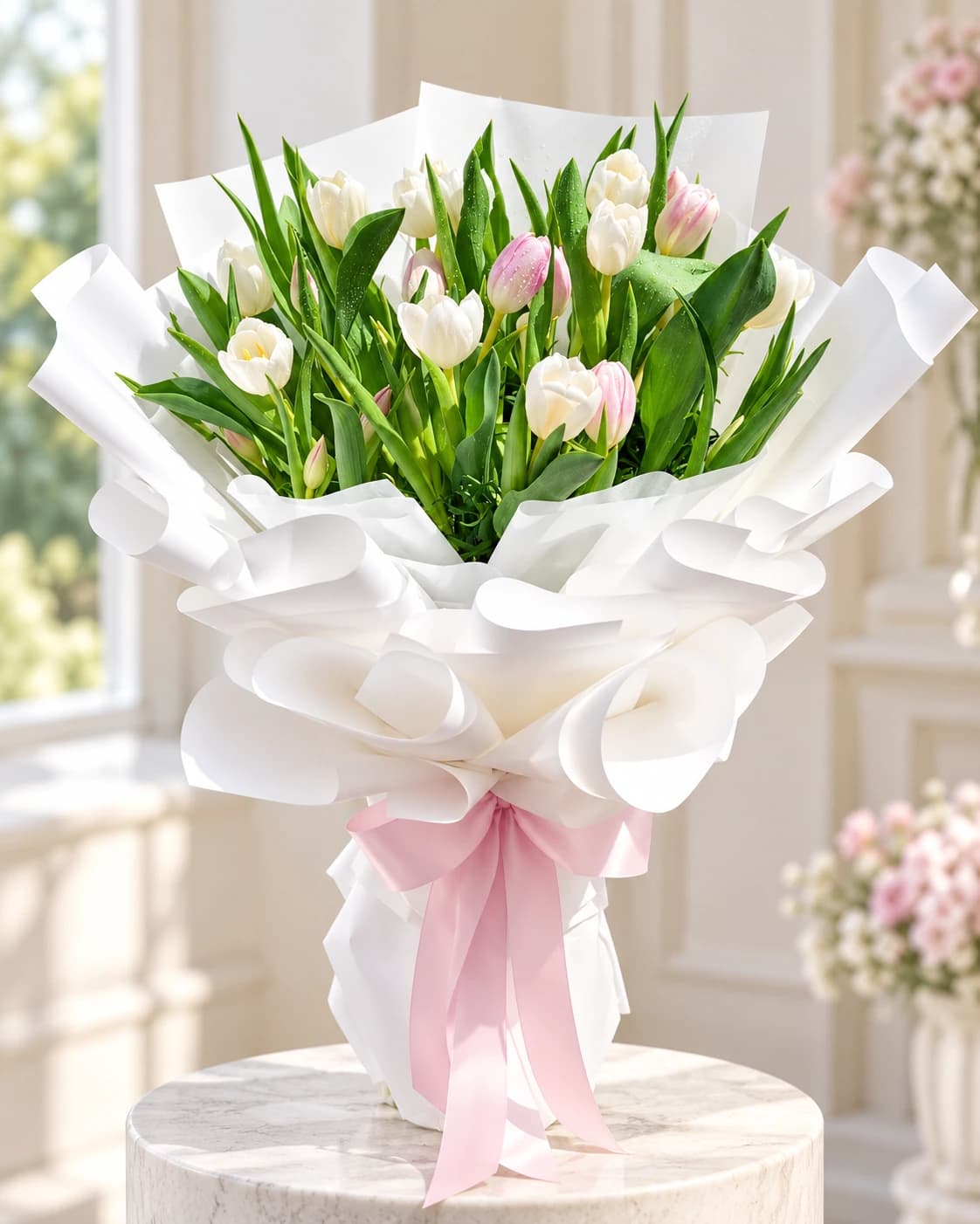 Charming Tulip Bouquet with Pink and white tulips