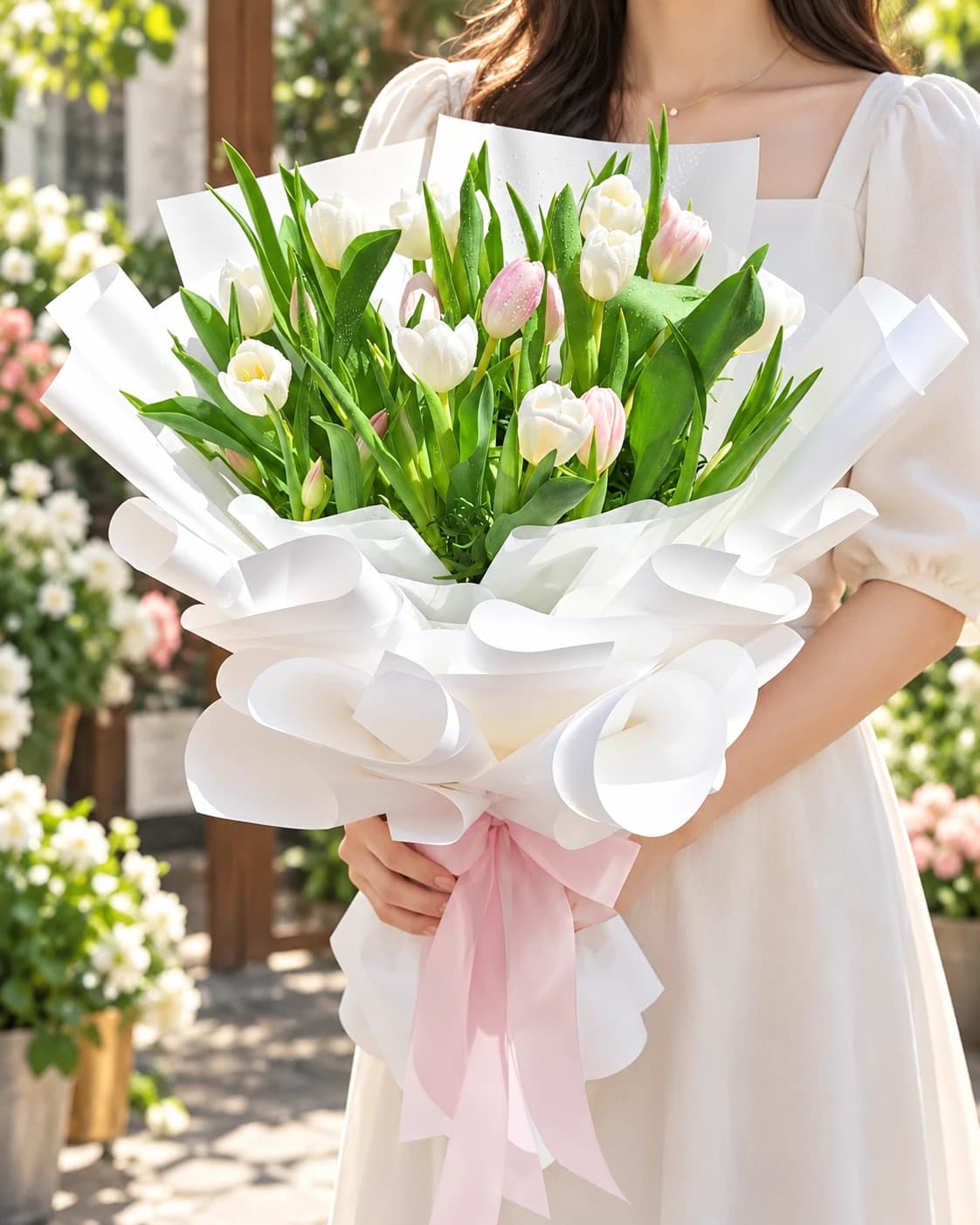 Charming Tulip Bouquet with Pink and white tulips