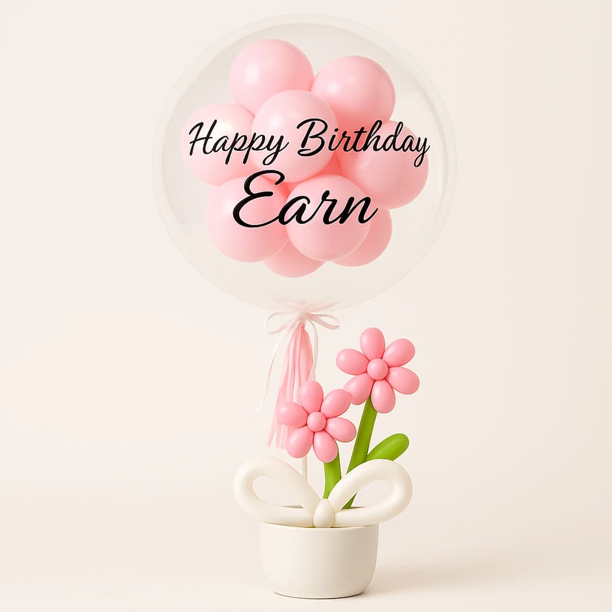 Pink Birthday Balloon Bouquet with This product includes a bouquet of pink balloons and a decorative 'Happy Birthday'