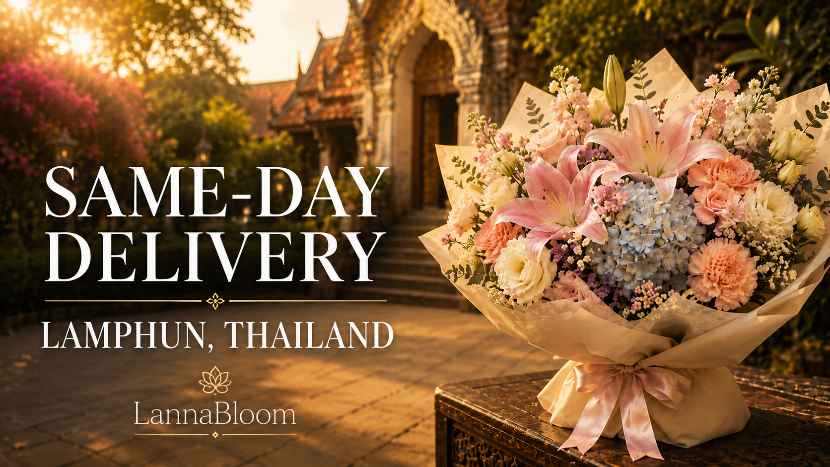 Fresh flower bouquet prepared for delivery across Lamphun Province, Thailand